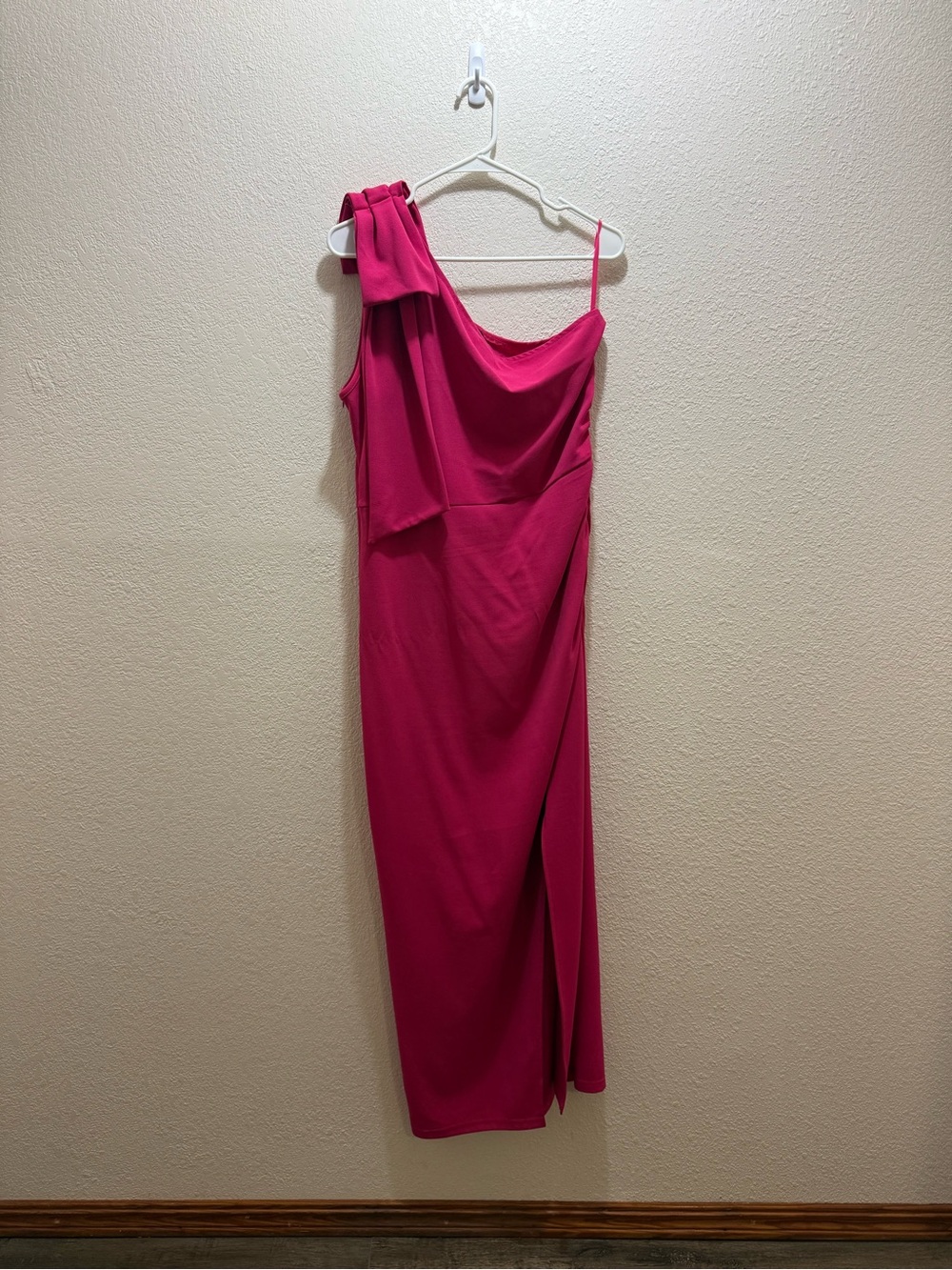 Fuchsia One-Shoulder Draped Evening Dress